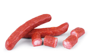 Hunting Bavarian sausages isolated on white background