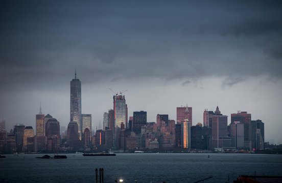 Metropolis cityscape in gloomy evening