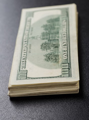 Money roll with US dollars. Selective focus.