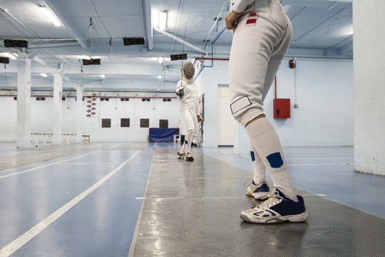 Female fencers during a fencing match