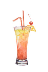 Isolated watercolor cocktail. Isolated glass with alcohol drink on white background. Milkshake.