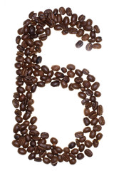 number made with coffee beans on a white background