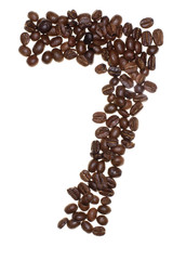 number made with coffee beans on a white background