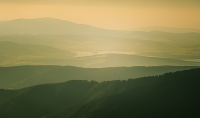 A beautiful perspective view above mountains with a gradient