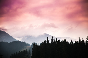 A beautiful colorful sunset in Tatra mountains. Decorative look