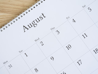 August on white calendar page 2