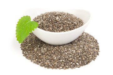 Nutritious chia seeds on a white background clipping path