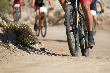 Mountain bikes in a competition, healthy lifestyle active athlete.