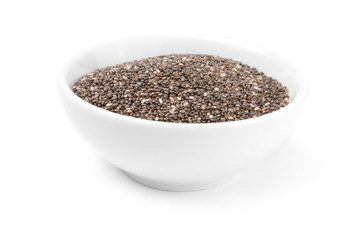 Pile of chia seeds isolated on a white background cutout