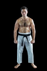 Fototapeta na wymiar Karate fighter performing karate stance