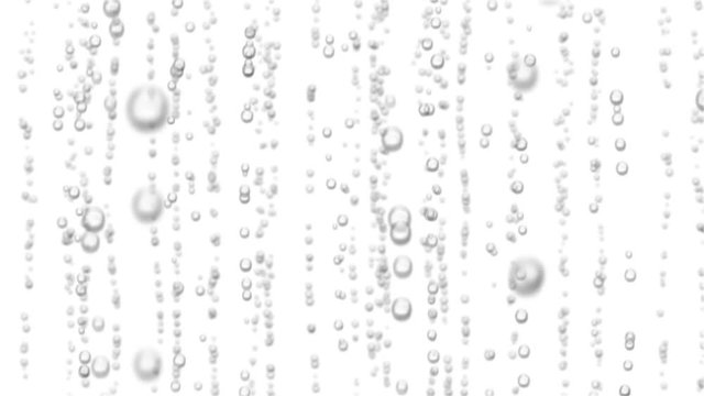 Beautiful 3d Animation of Water Bubbles Rising Up. Loopable Sparkling Water on White and Black Backgrounds. HD 1080.