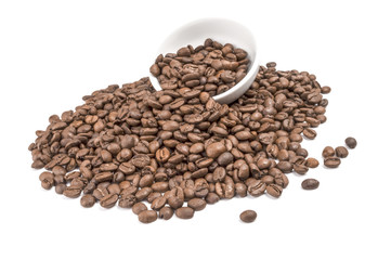 Brown coffee beans isolated on a white background cutout