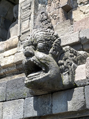 Fototapeta na wymiar A carved gargoyle for water drainage, Borobudur Temple, Java, Indonesia