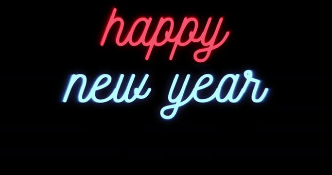 happy new year 2017, 2018,2019,2020, flickering blinking neon sign on black background with space for text,  holiday concept