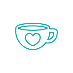 cup of coffee tea with heart line icon blue on white