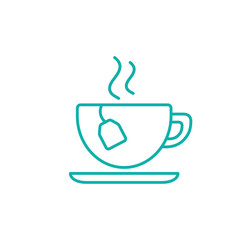 cup of tea with steam hot drink line icon blue on white