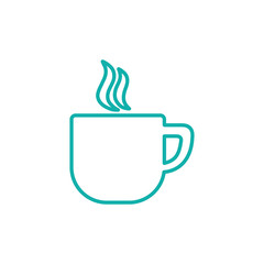 cup of coffee tea with steam line icon blue on white