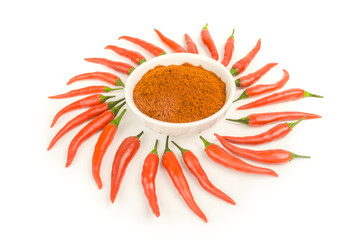 Red chili pepper powder isolated on a white background cutout