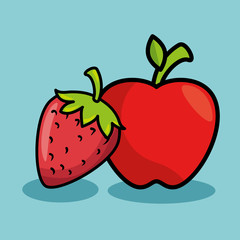 strawberry and apple fresh fruit isolated icon vector illustration design