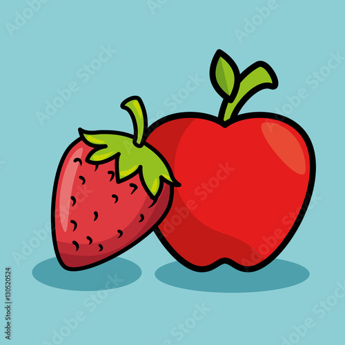"strawberry and apple fresh fruit isolated icon vector illustration