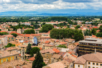 Fototapeta na wymiar Panoramic view of Orange city from hill Saint Eutrope. France.