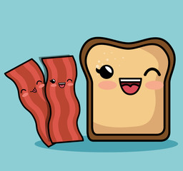 breakfast ingredients character kawaii style vector illustration design