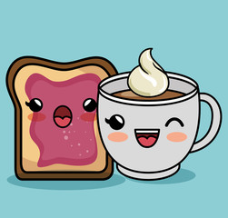 breakfast ingredients character kawaii style vector illustration design