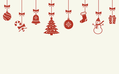 Various hanging Christmas ornaments
