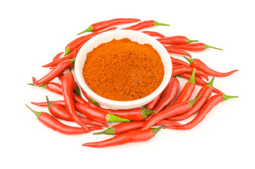 Finely ground paprika on a white background. Clipping path