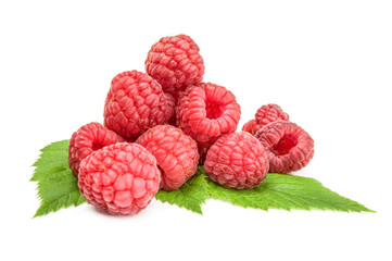 raspberry with leaf isolated on a white background cutout