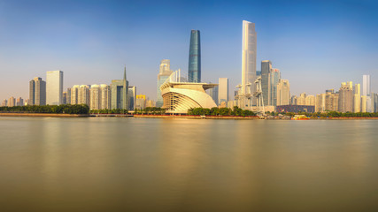 Panoramic skyline and buildings new city from river with modern
