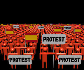 Crowd of people with protest signs and Spanish flags illustration