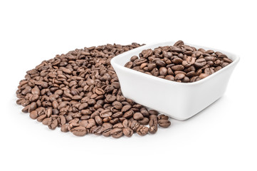 Closeup of coffee beans isolated on a white background cutout