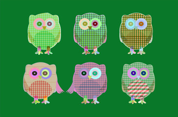 set of cute textile owls