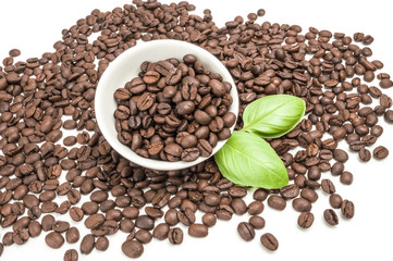 Closeup of coffee beans isolated on a white background cutout