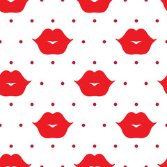 Seamless lips pattern on polka dots background
