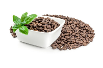 Closeup of coffee beans isolated on a white background cutout