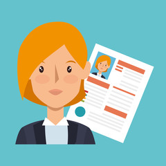 businesswoman character avatar with cv icon vector illustration design