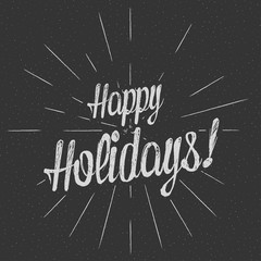 Fototapeta na wymiar Vector monochrome text Happy Holidays for greeting card, flyer, poster logo with lettering.