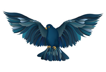 Dove in free flight. Isolated vector on white background.