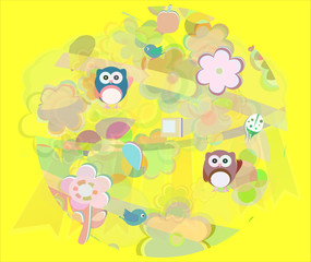 owl birds and flowers holiday card for kids