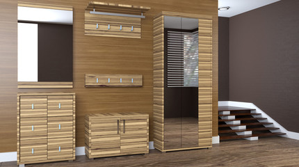 Modern interior of a small apartment. hallway. 3D rendering