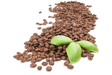 Roasted coffee beans isolated on a white background cutout