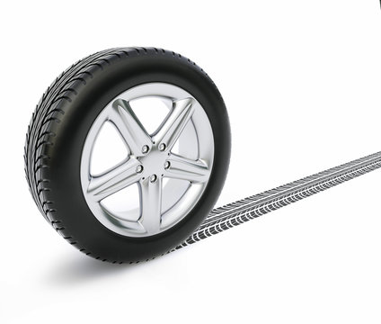 car tire with track on a white background - 3d rendering