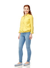 Obraz premium happy young woman over white