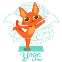 Cartoon Funny Cat Icons Doing Yoga Position. Yoga Cat Pose. Yoga Cat Vector. Yoga Cat Figurine. Cat As Toy. Yoga Cat Statue. Yoga Cat Balance And Meditation.