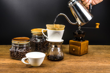 drip coffee tools and coffee bean