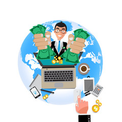 businessman Making money on-line surprised.

