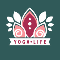 Vector logo in a line style. Fitness room, yoga center