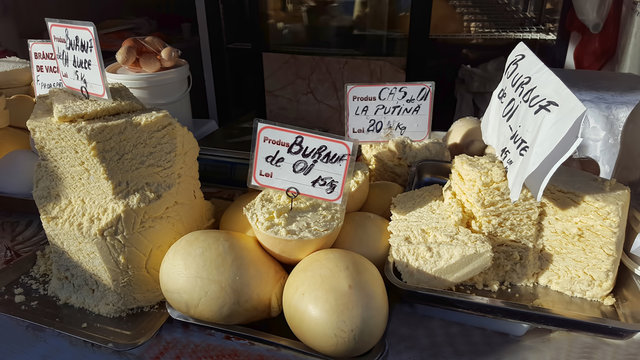 Romanian traditional cheese at market